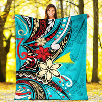 Tokelau Premium Blanket - Tribal Flower With Special Turtles Blue Color - Polynesian Pride