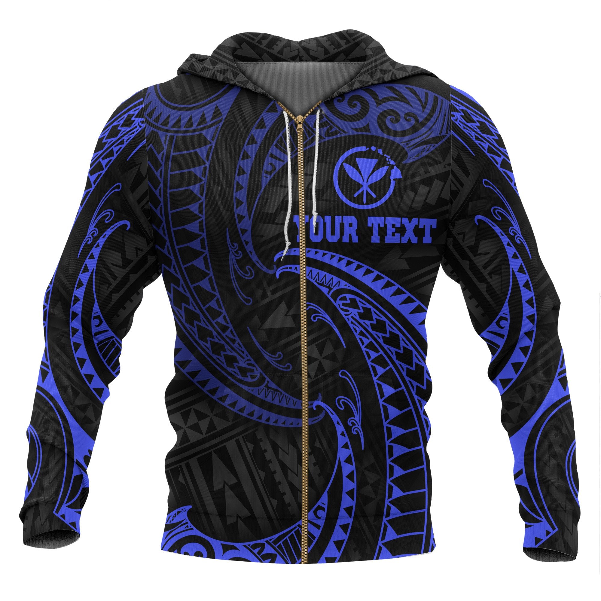 Hawaii Polynesian Custom Zip up Hoodie Blue Tribal Wave Unisex Blue - Polynesian Pride