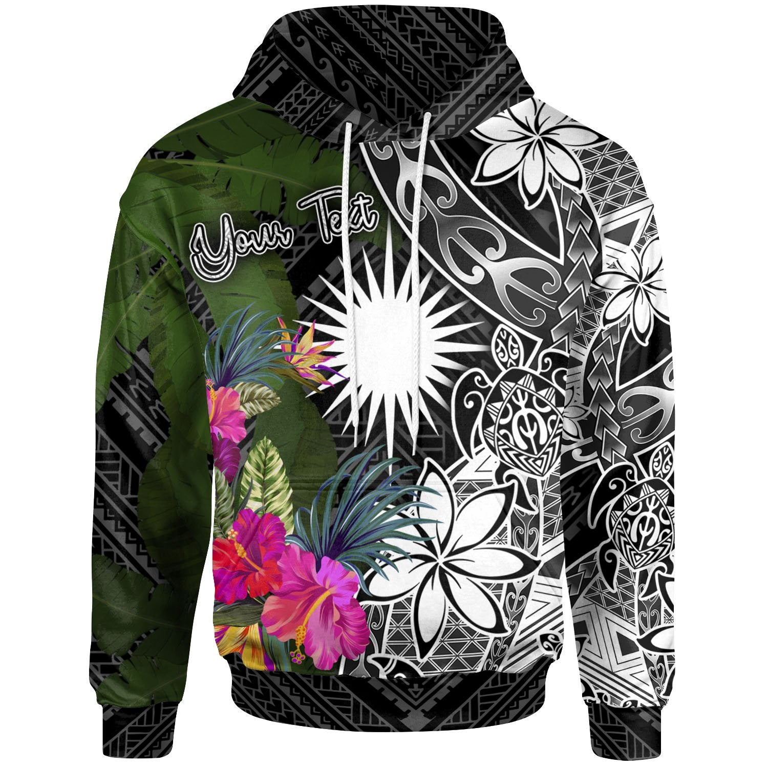 Marshall Islands Custom Hoodie Turtle Plumeria Banana Leaf Unisex Black - Polynesian Pride