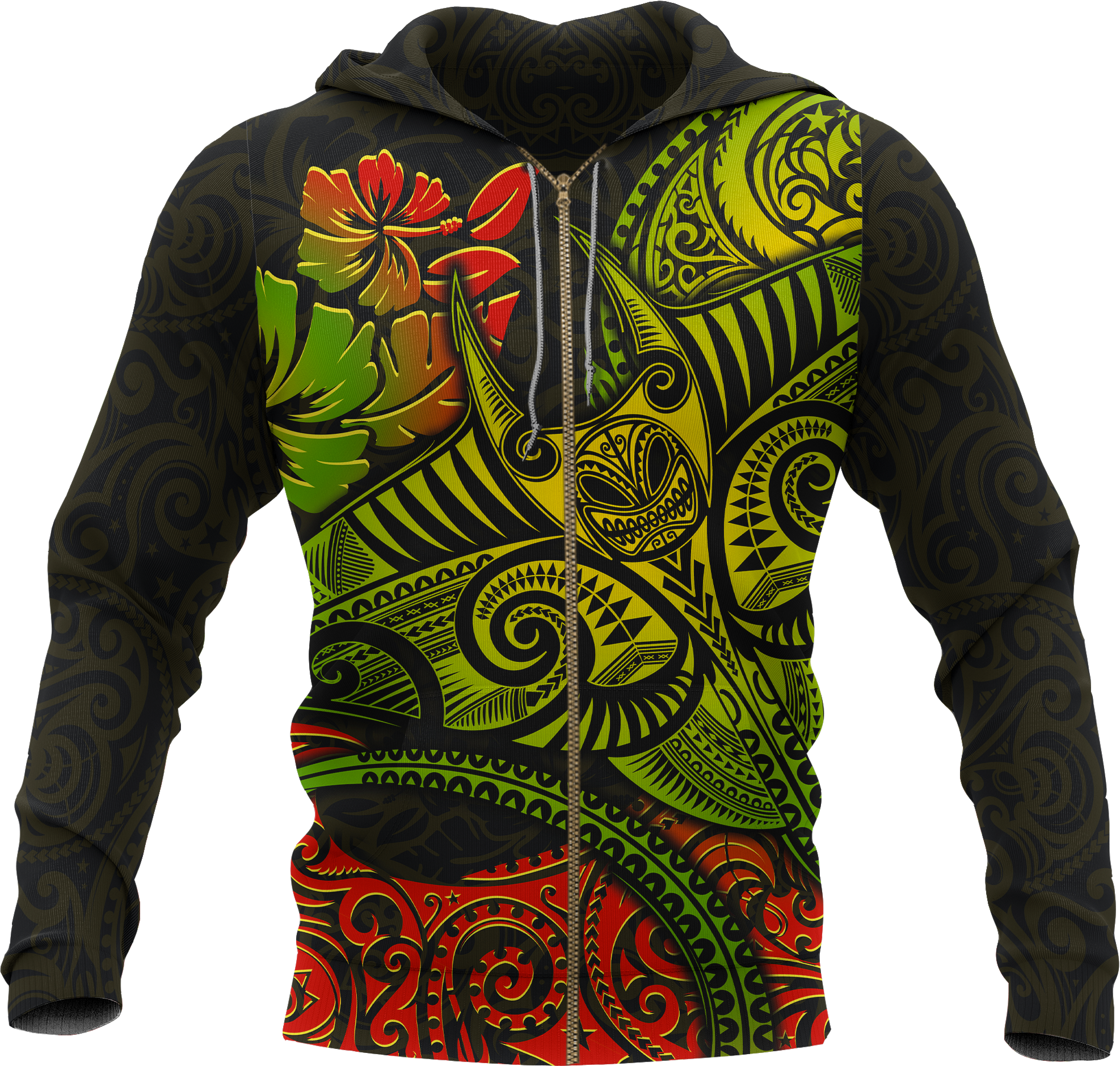 Hawaii Zip up Hoodie Polynesian Manta Ray Unisex BLACK - Polynesian Pride