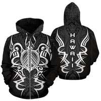 Hawaii Turtle Tribal Gray Zip up Hoodie Armor Style Unisex Gray - Polynesian Pride