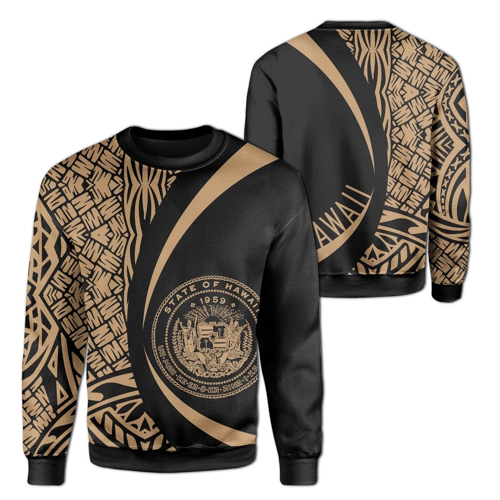 Hawaii Coat Of Arms Polynesian Crewneck Sweatshirt - Gold - Circle Style Unisex Art - Polynesian Pride