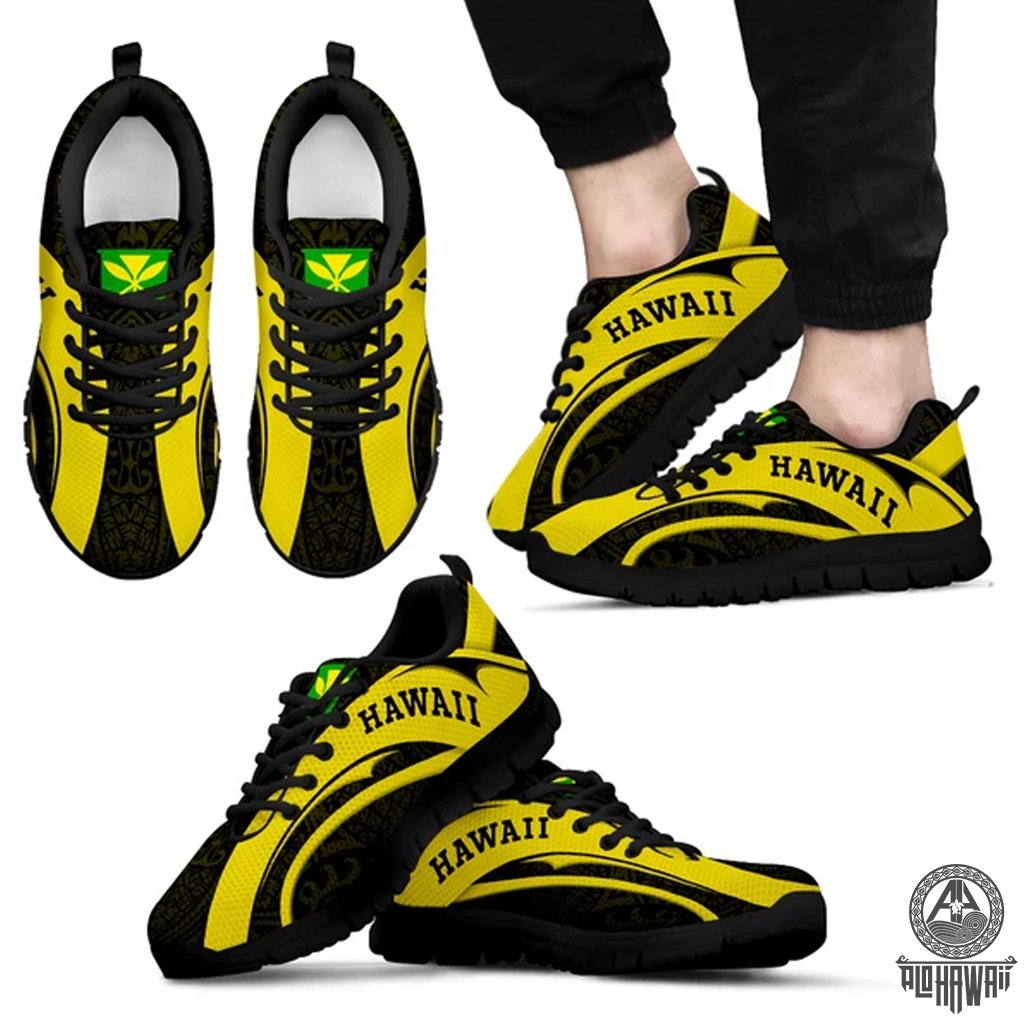 Hawaii Polynesian Sneakers - Camber Style Yellow Men's Sneakers Black - Polynesian Pride