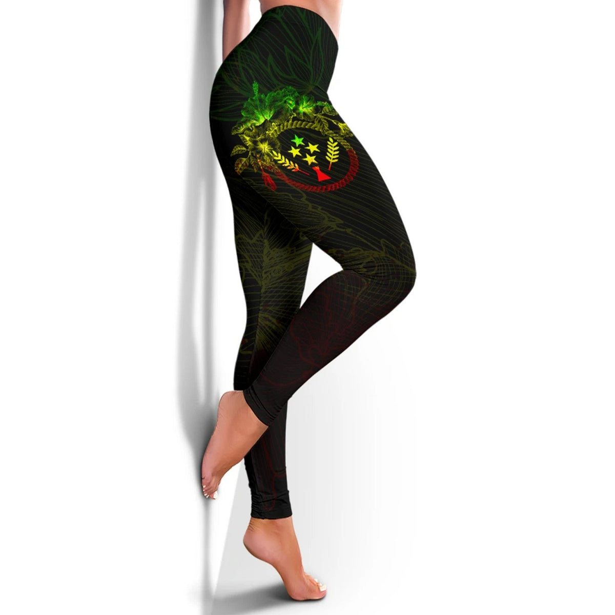 Kosrae Micronesia Women's Legging - Reggae Turtle Hibiscus Flower Frame Vintage - Polynesian Pride