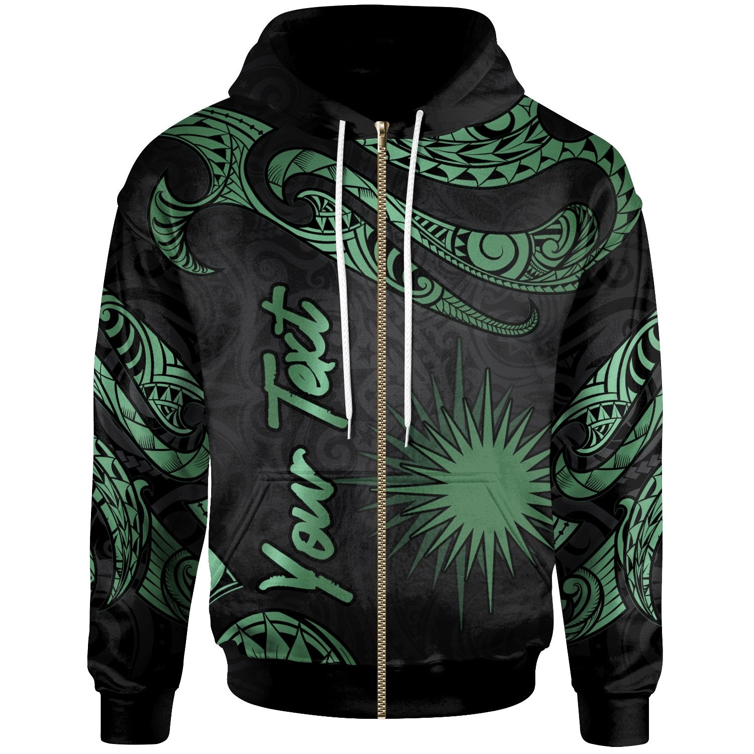 Marshall Islands Polynesian Custom Zip Hoodie Polynesian Tattoo Green Version Unisex Green - Polynesian Pride