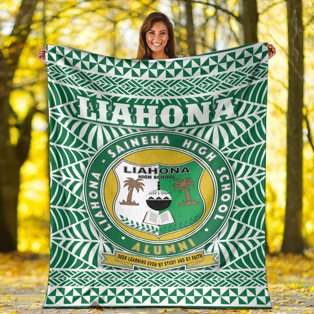 Liahona High School Premium Blanket Tonga Pattern LT4 White - Polynesian Pride