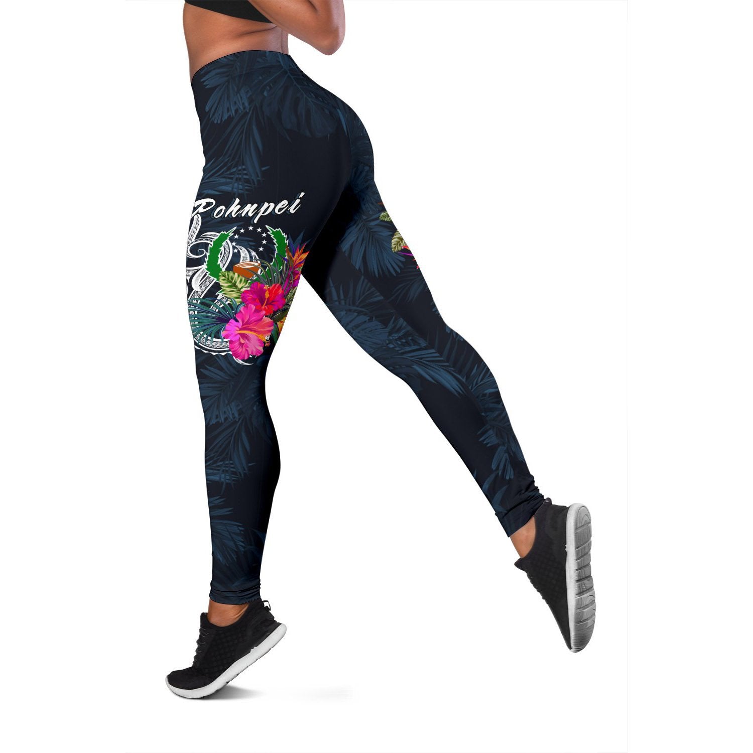 Pohnpei Micronesia Women's Leggings - Tropical Flower Blue - Polynesian Pride