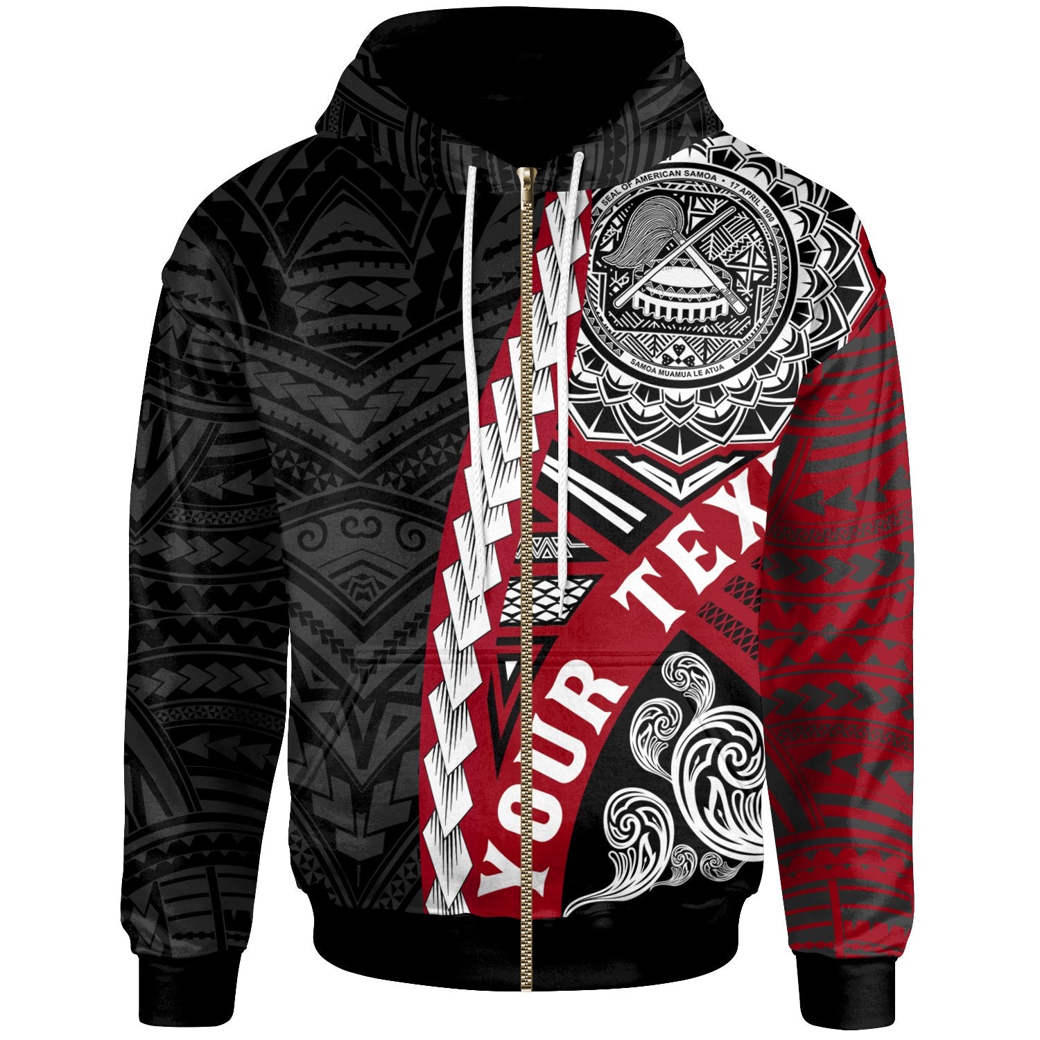 American Samoa Polynesian Custom Zip up Hoodie Wave Tattoo Unisex Red - Polynesian Pride