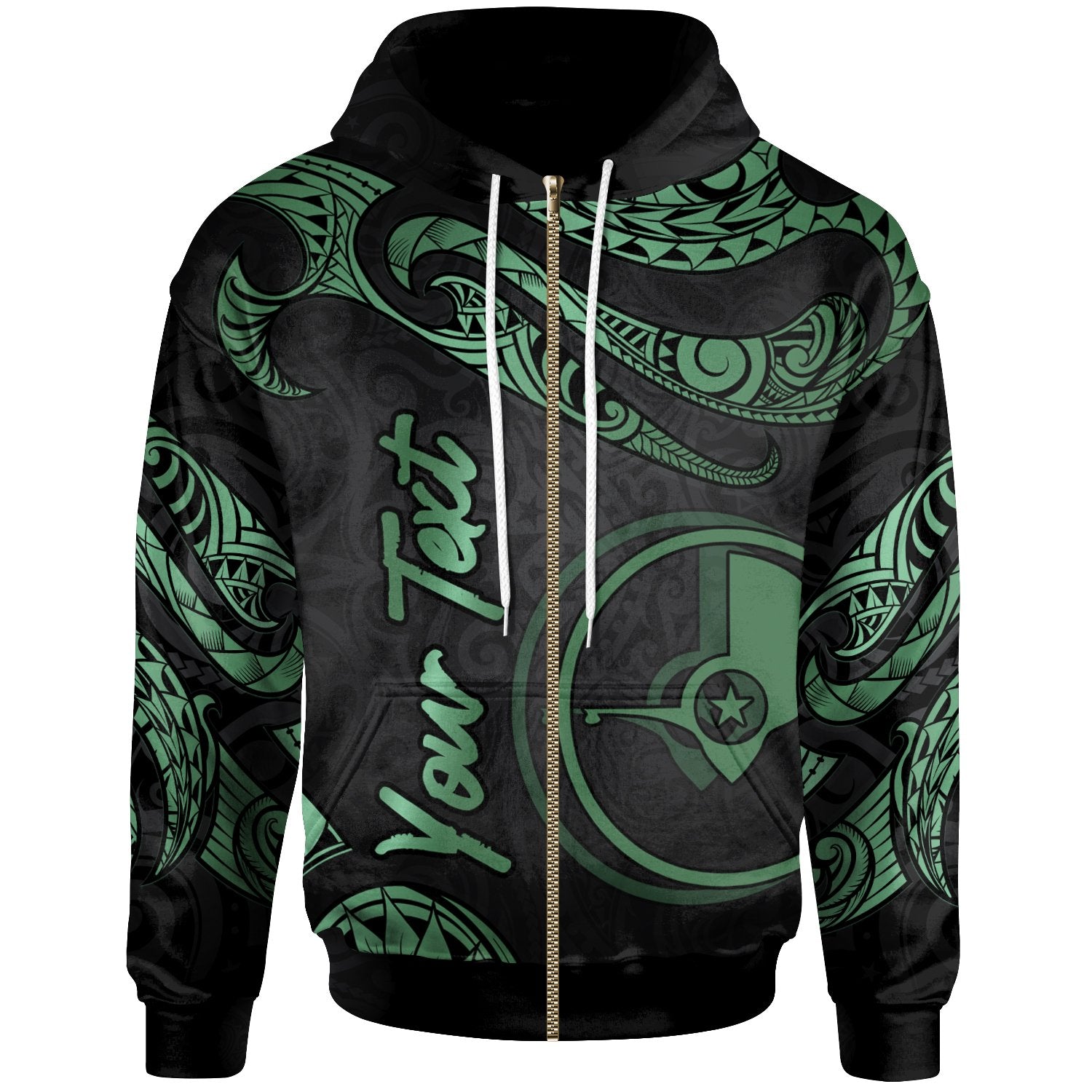 Yap Micronesia Custom Zip Hoodie Polynesian Tattoo Green Version Unisex Green - Polynesian Pride