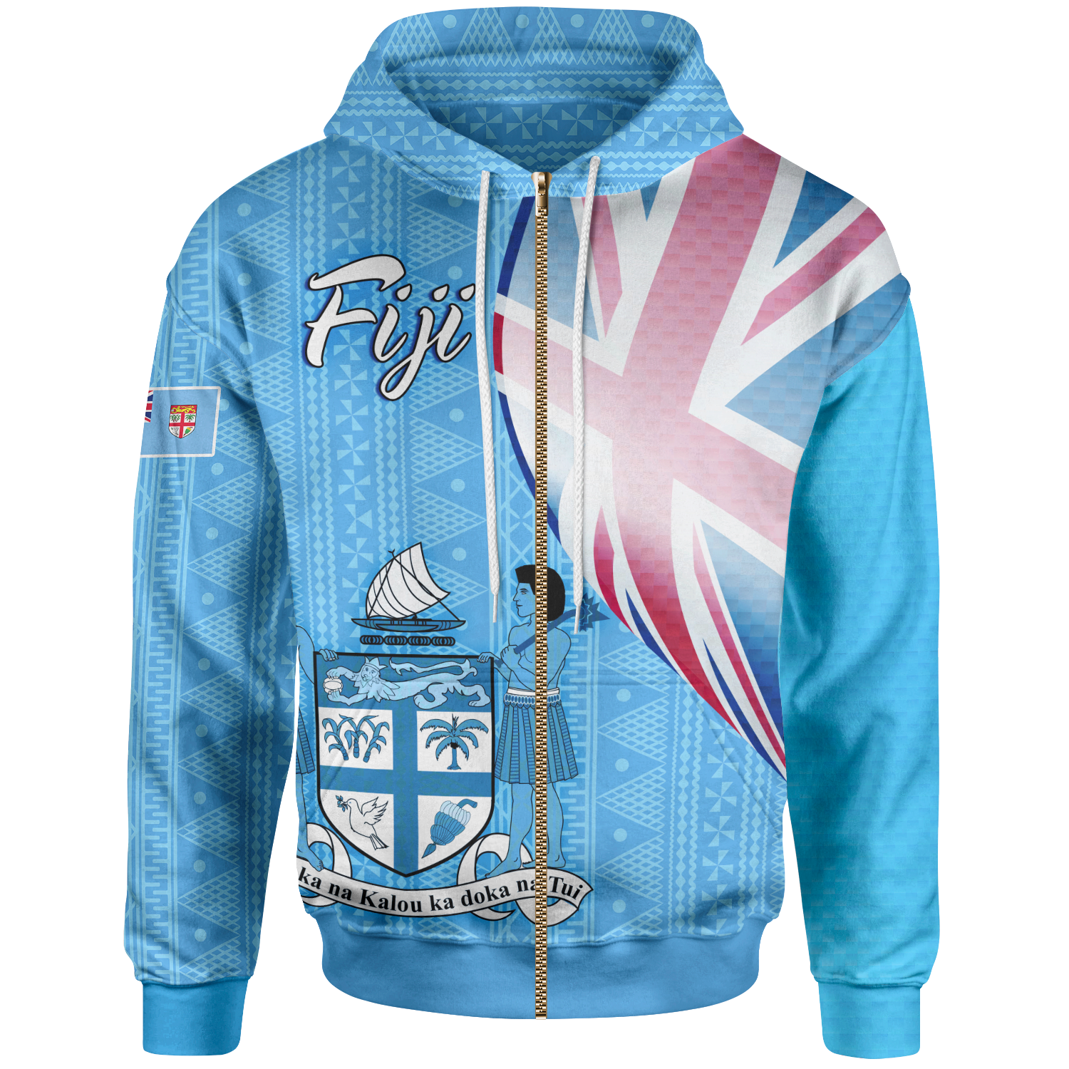 Fiji Polynesian Zip up Hoodie Fiji Flag Unisex Blue - Polynesian Pride