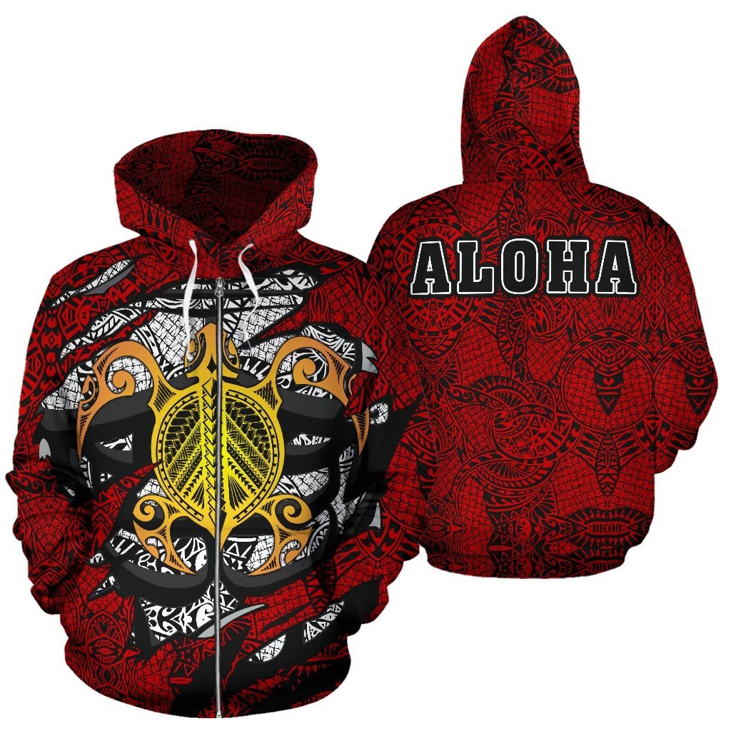 Aloha Turtle Polynesian Hoodie Unisex Red - Polynesian Pride