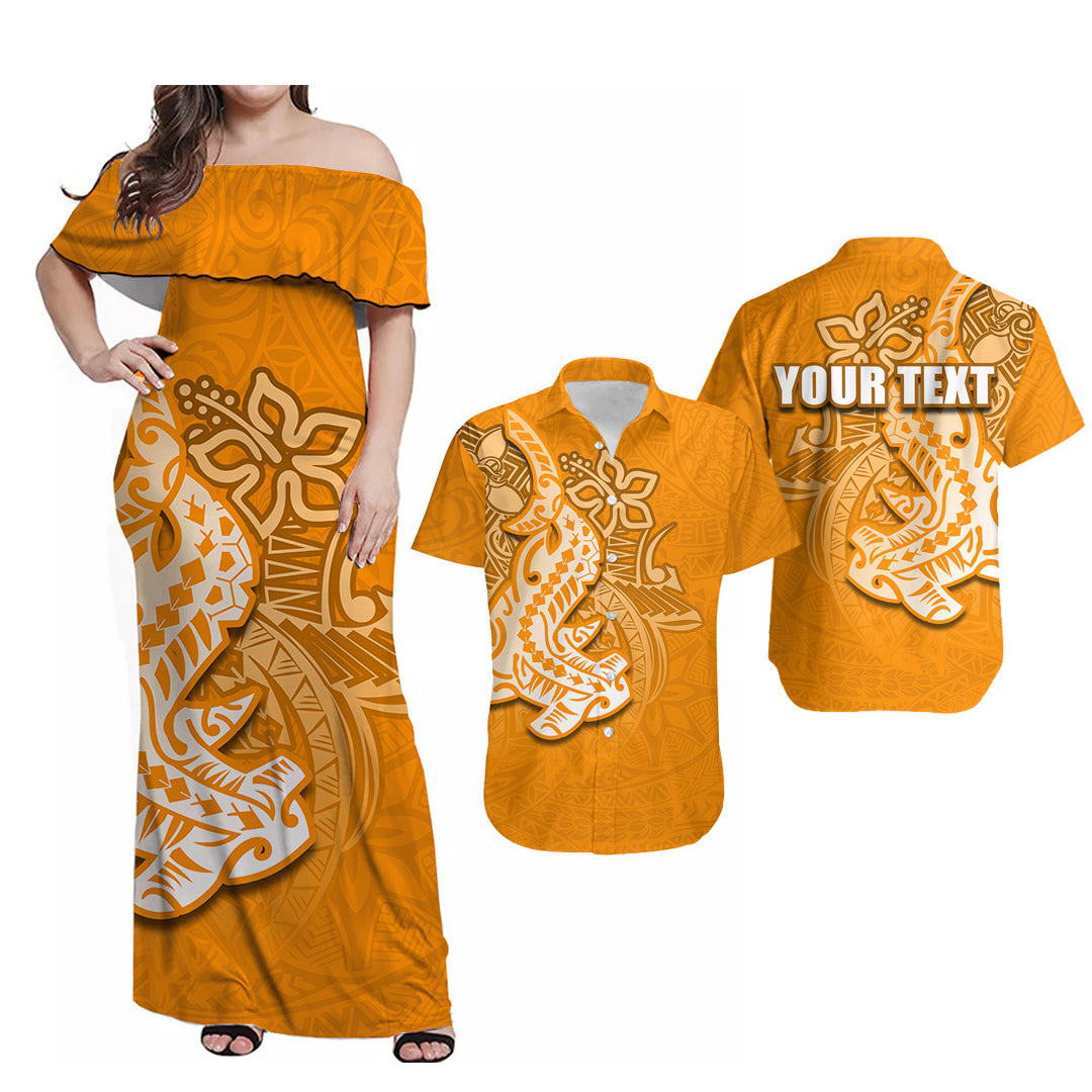 Custom Polynesian Matching Dress And Shirt with Tribal Hammerhead Shark Wheat LT6 Art - Polynesian Pride