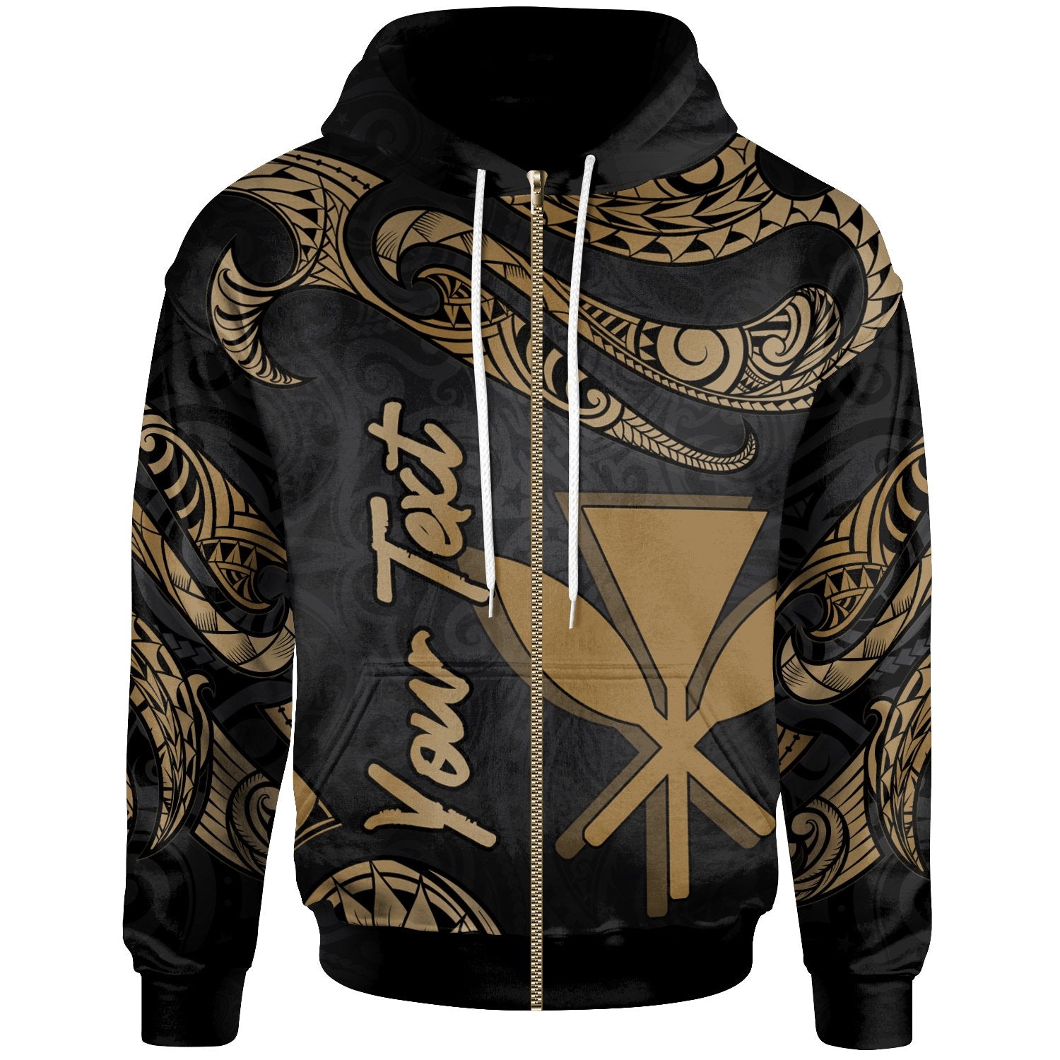 Hawaii Kanaka Maoli Polynesian Custom Zip Hoodie Polynesian Tattoo Gold Version Unisex Gold - Polynesian Pride