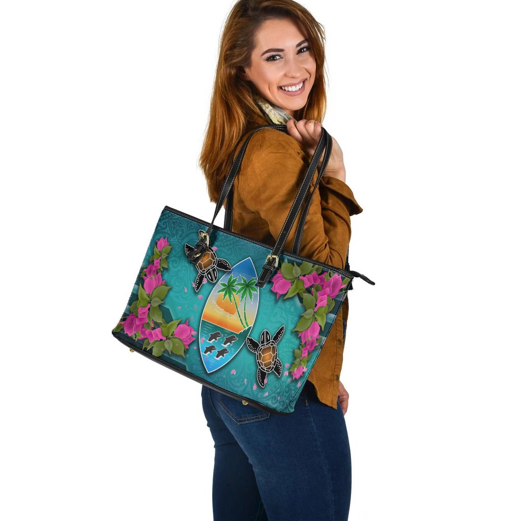 Guam Polynesian Leather Tote Bag - Couple of Turtles - Polynesian Pride