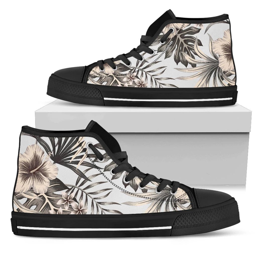 Hawaii Grey Hibiscus High Top Shoe Mens High Top Black - Polynesian Pride