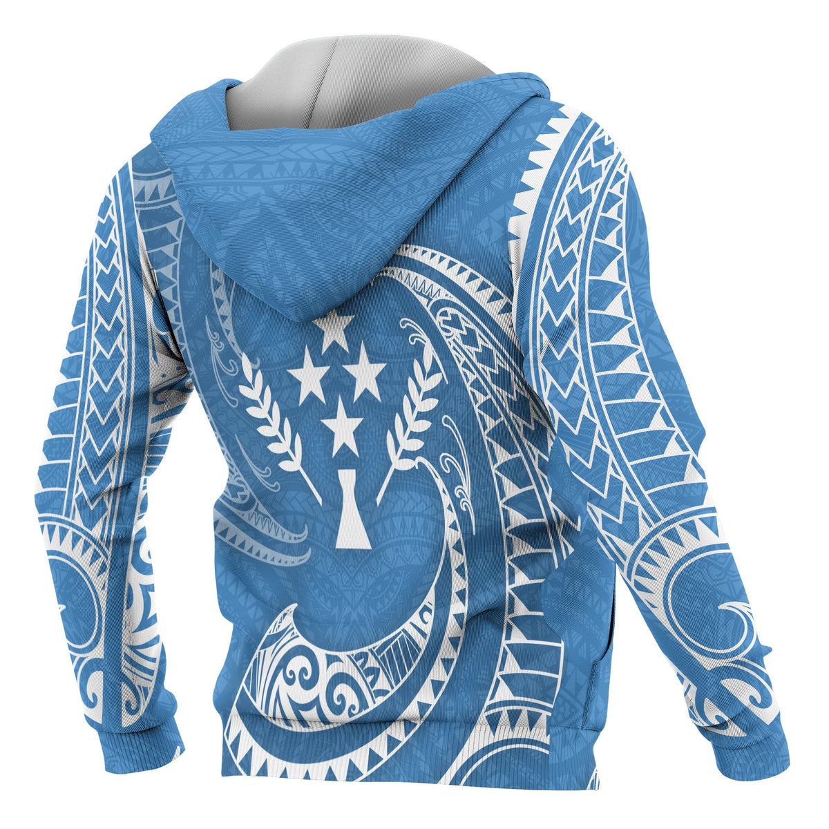 Kosrae Micronesia All Over Zip up Hoodie Blue Tribal Wave - Polynesian Pride