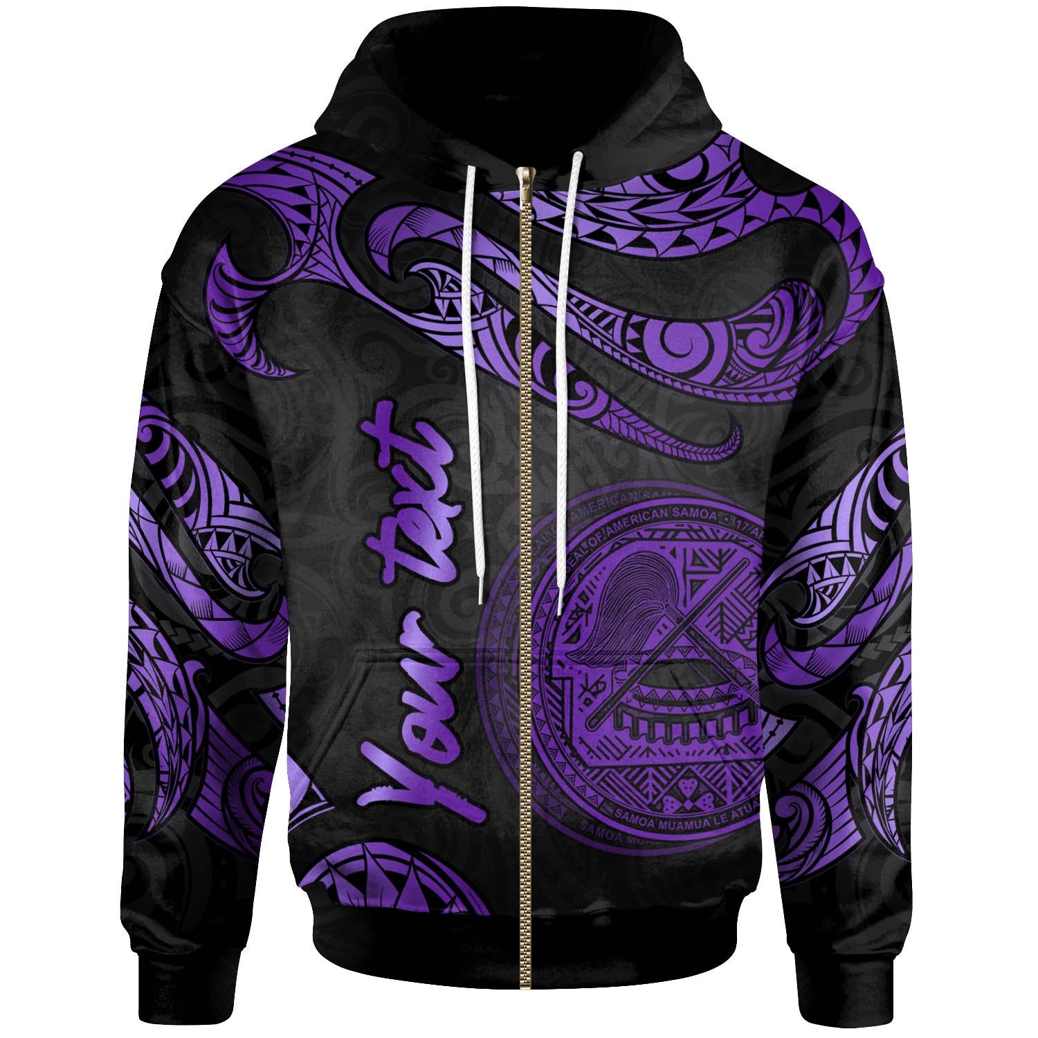 American Samoa Polynesian Custom Zip Hoodie Polynesian Tattoo Purple Version Unisex Purple - Polynesian Pride