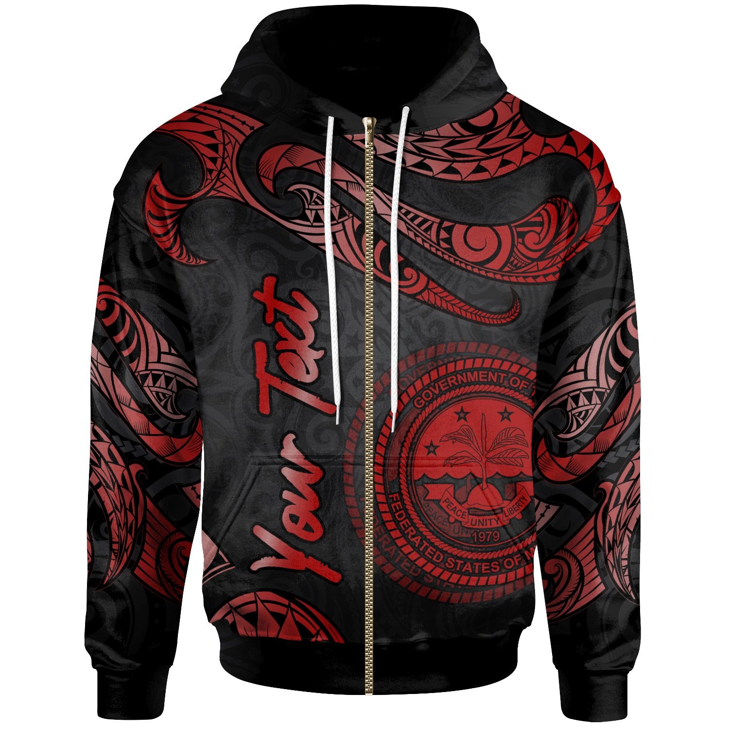 Federated States of Micronesia Custom Zip Hoodie Polynesian Tattoo Red Version Unisex Red - Polynesian Pride