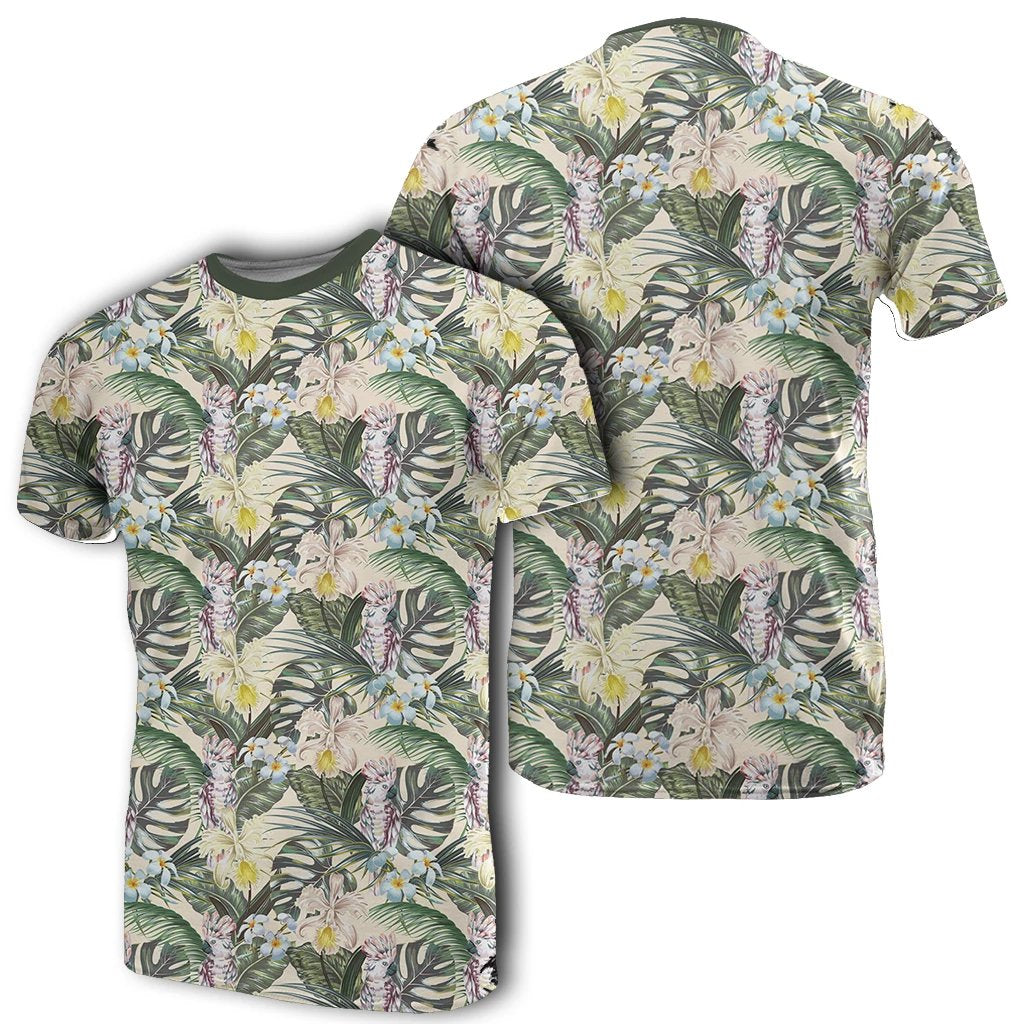 Hawaii Tropical Jungle Parrots and Flamingos T Shirt Unisex White - Polynesian Pride