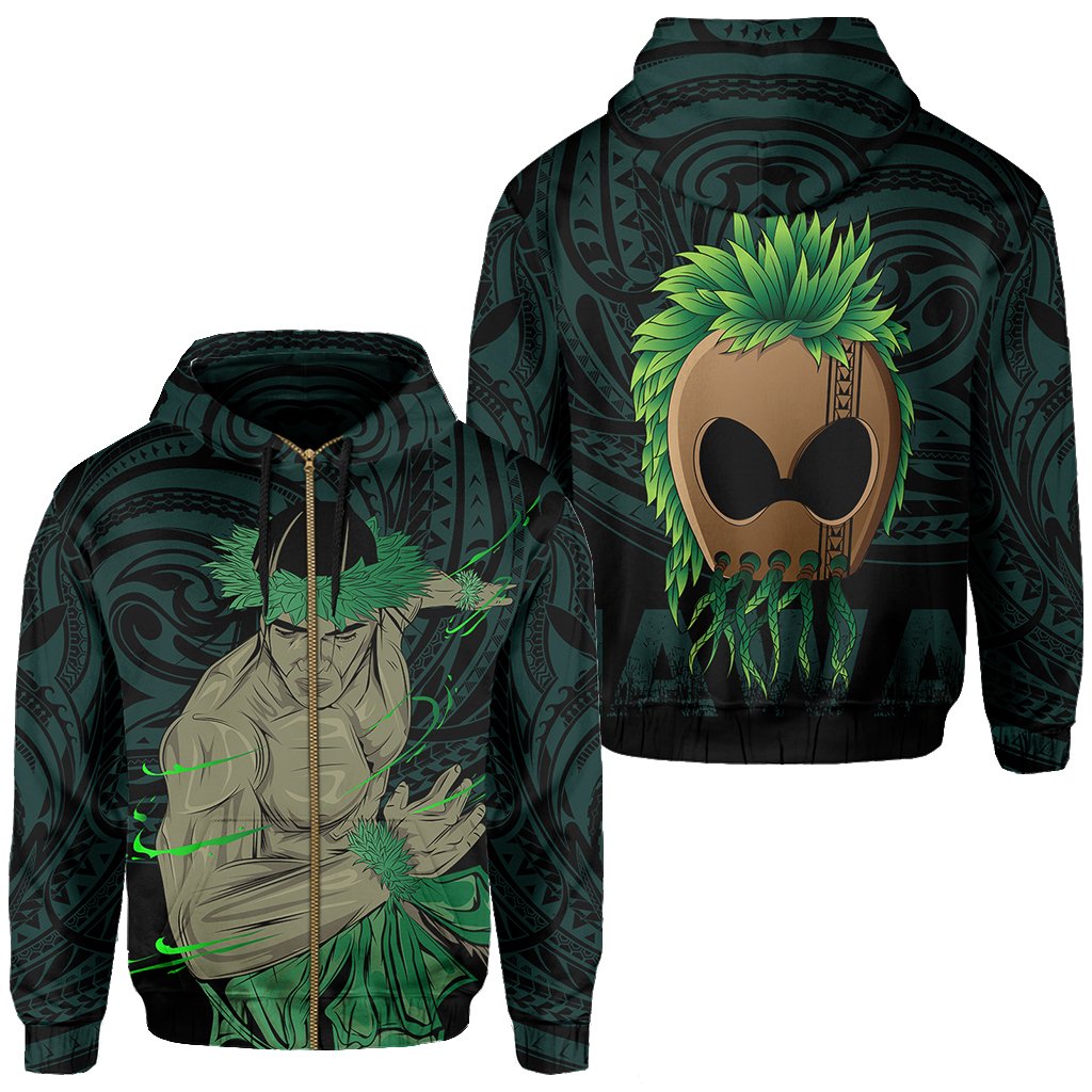 Polynesian Hula Man Helmet Hawaii Zip Hoodie Turquoise Unisex Turquoise - Polynesian Pride