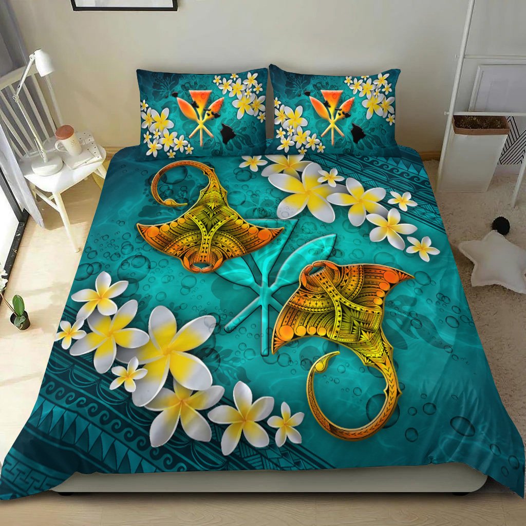 Hawaii Polynesian Bedding Set - Manta Ray Ocean Blue - Polynesian Pride