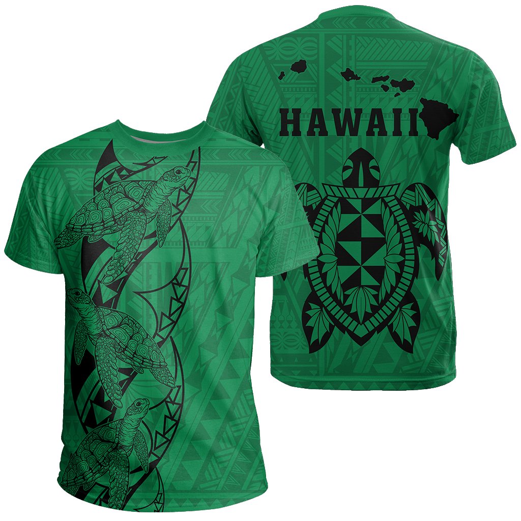 Turtle Polynesian Map T Shirt Green Unisex Green - Polynesian Pride