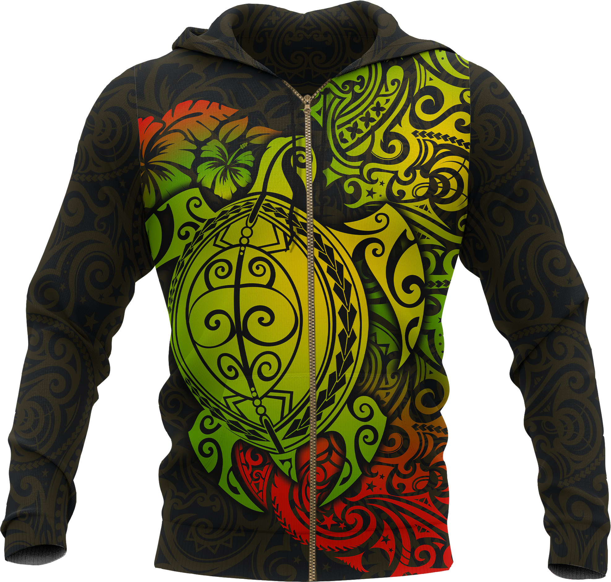 Polynesian Hawaii Hoodie (Zip up) Polynesian Turtle Unisex GREEN - Polynesian Pride