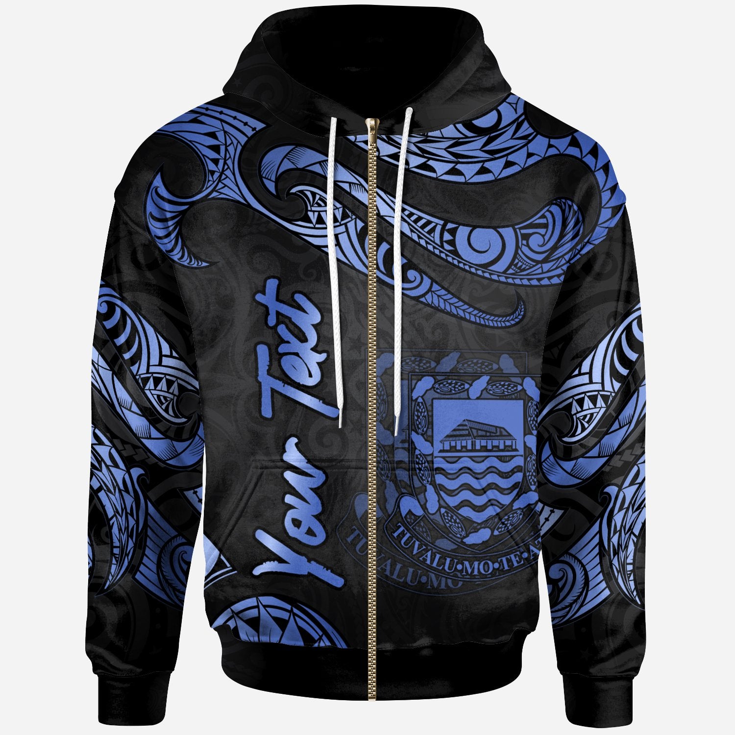 Tuvalu Polynesian Custom Zip Hoodie Polynesian Tattoo Blue Version Unisex Blue - Polynesian Pride