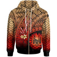 Tahiti Polynesian Custom Zip Hoodie Plumeria Tattoo Tribal Unisex Red - Polynesian Pride