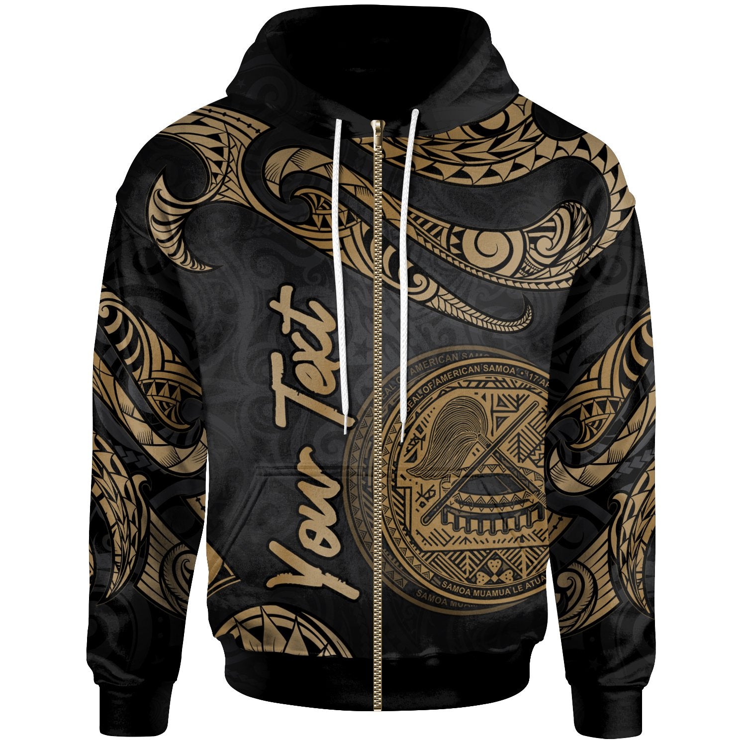 American Samoa Polynesian Custom Zip Hoodie Polynesian Tattoo Gold Version Unisex Gold - Polynesian Pride