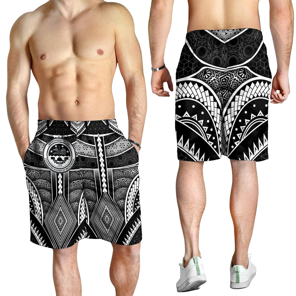 Polynesian FSM Men's Shorts - Poly Pattern With COA Federated States of Micronesia - Polynesian Pride