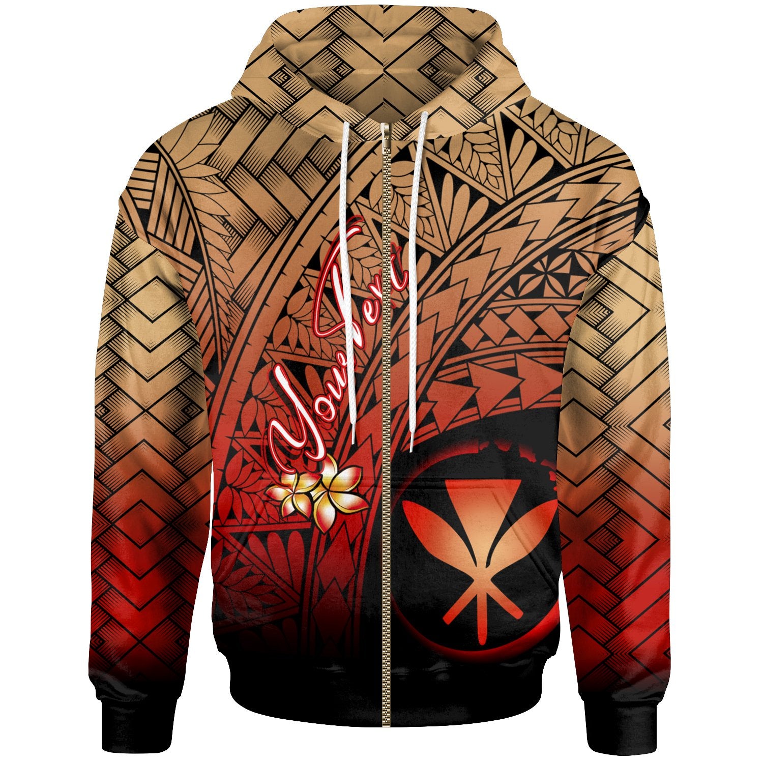 Hawaii Polynesian Custom Zip Hoodie Plumeria Tattoo Tribal Unisex White - Polynesian Pride