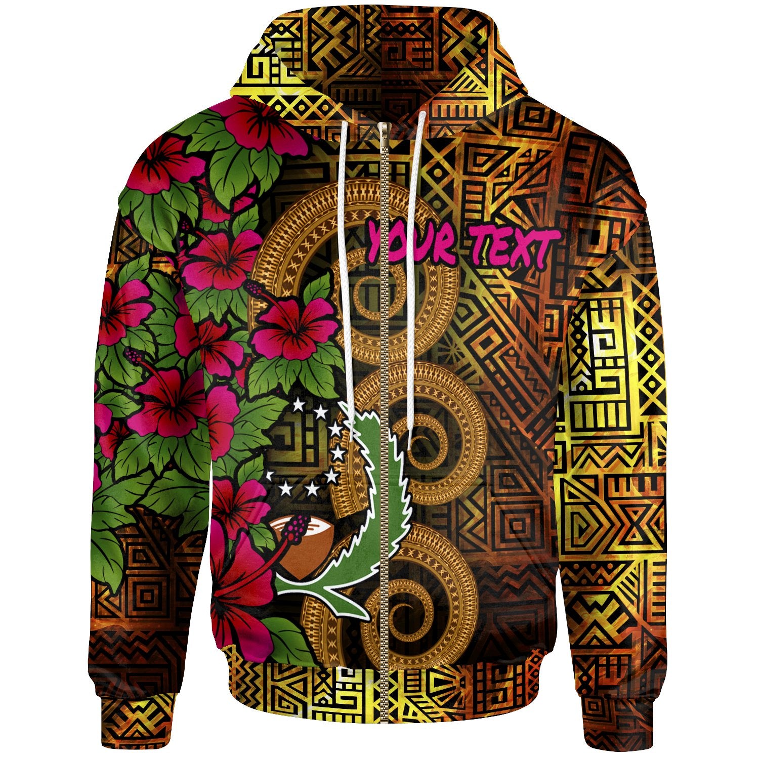 Pohnpei Micronesia Custom Zip up Hoodie Hibiscus Vintage Unisex Orange - Polynesian Pride