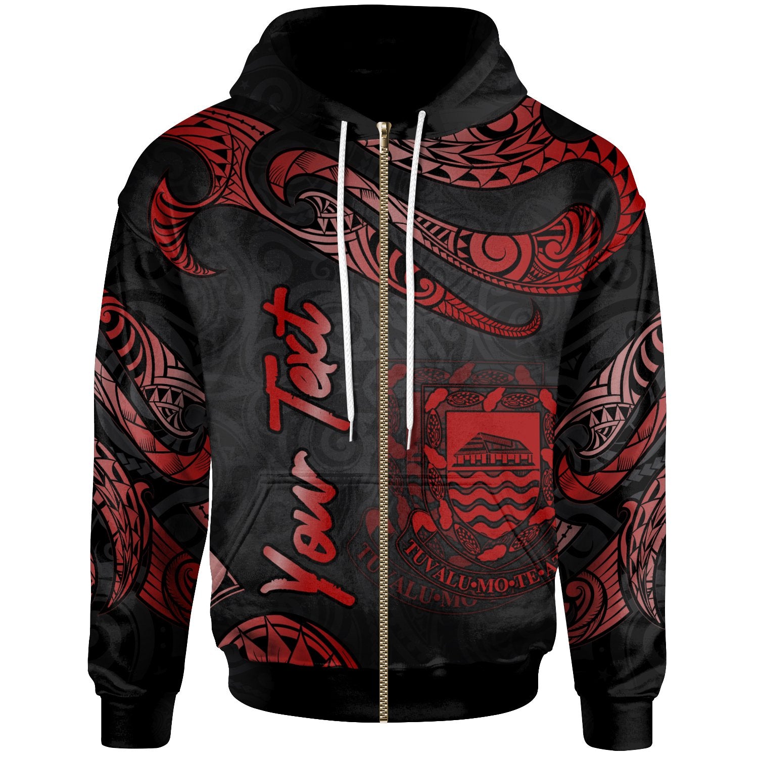 Tuvalu Polynesian Custom Zip Hoodie Polynesian Tattoo Red Version Unisex Red - Polynesian Pride