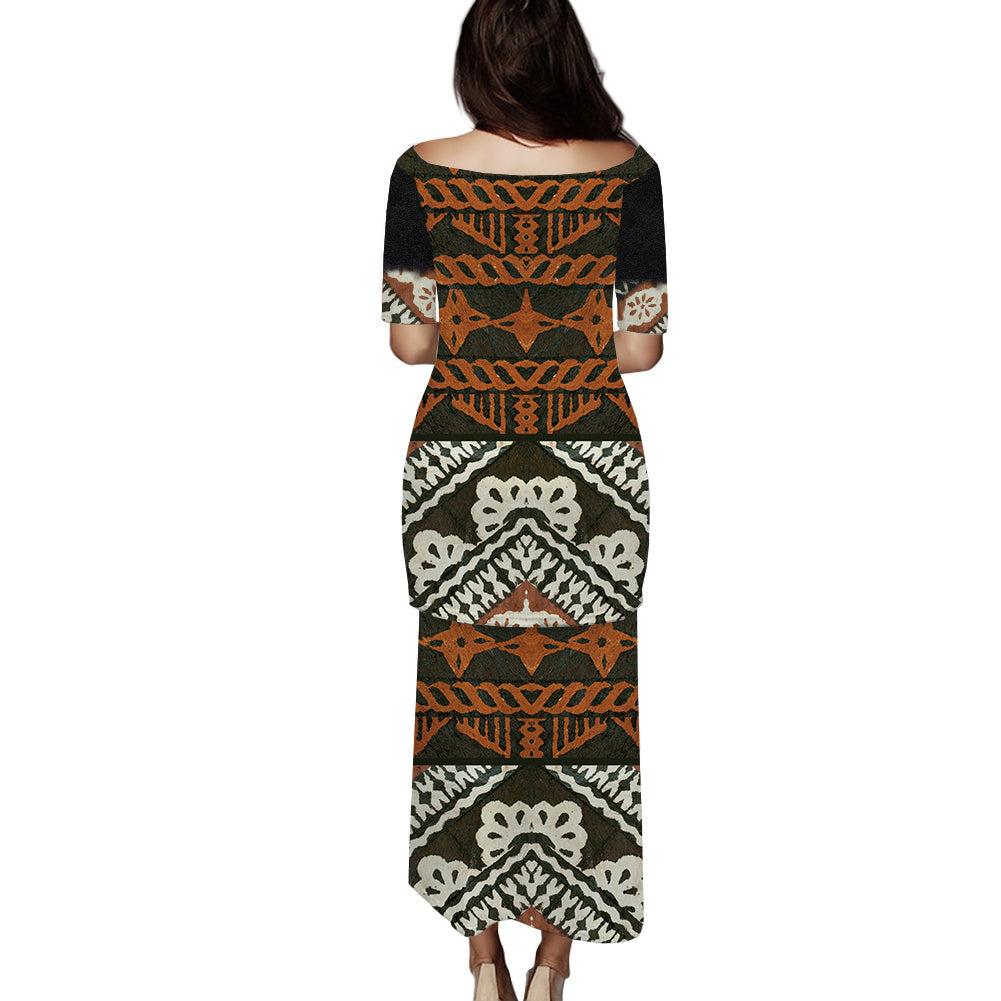 NE Fiji Bula Dress Masi Tapa Puletasi Dress LT14 - Polynesian Pride