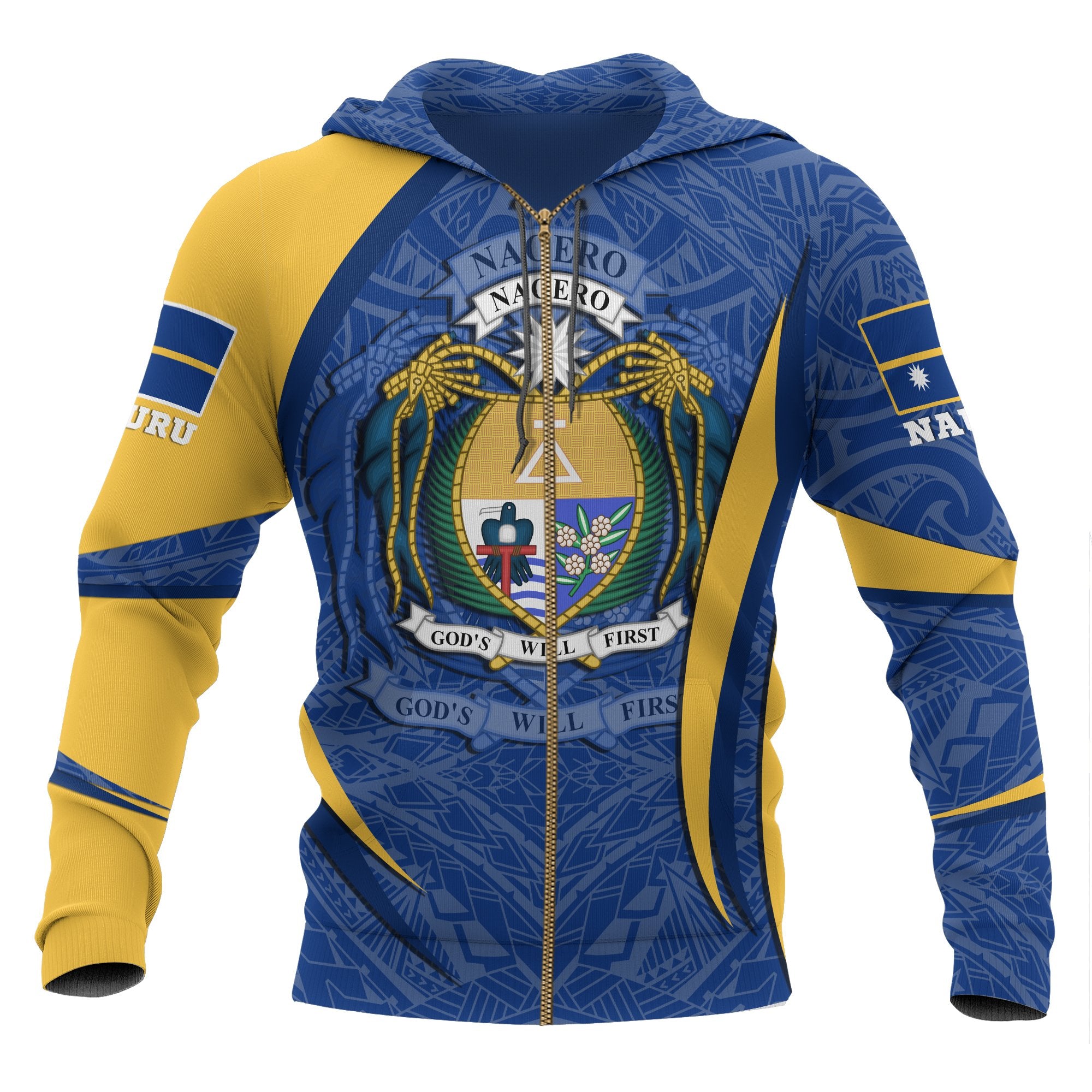 Nauru Polynesian Zip up Hoodie Nauru Spirit (Blue) Unisex Blue - Polynesian Pride