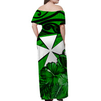 (Custom Personalised) Wallis et Futuna Off Shoulder Long Dress Hibiscus Flowers Green LT13 - Polynesian Pride