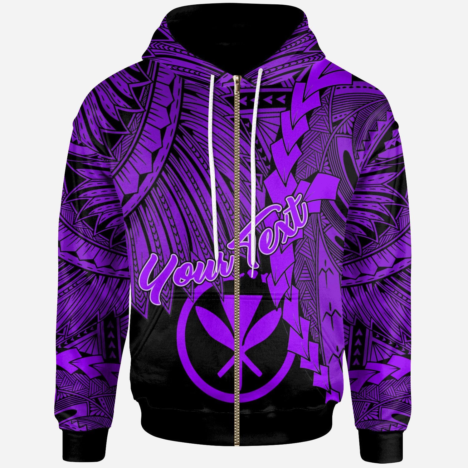 Polynesian Hawaii Custom Zip up Hoodie Tribal Wave Tattoo Purple Unisex Purple - Polynesian Pride