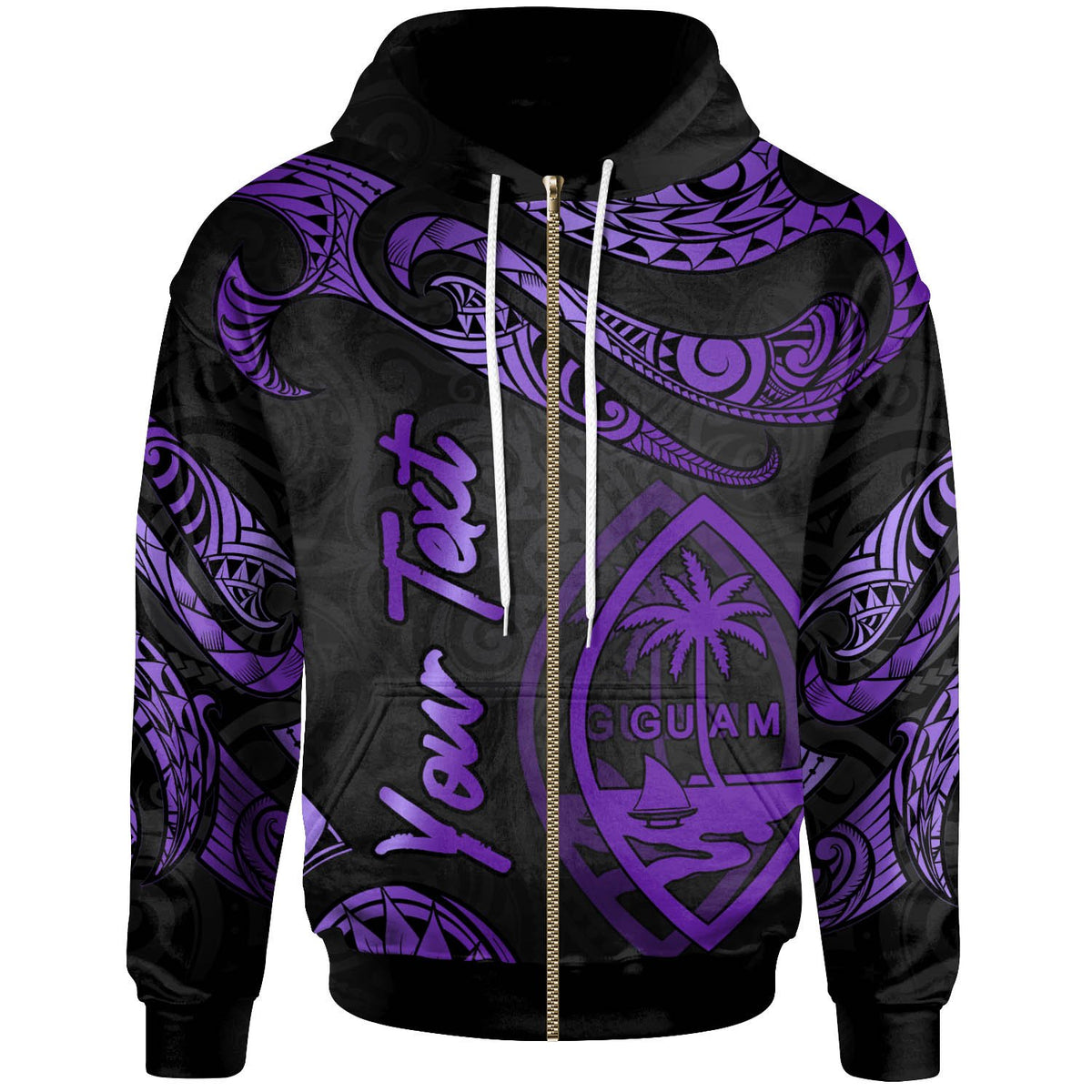 Guam Polynesian Custom Zip Hoodie Polynesian Tattoo Purple Version Unisex Purple - Polynesian Pride