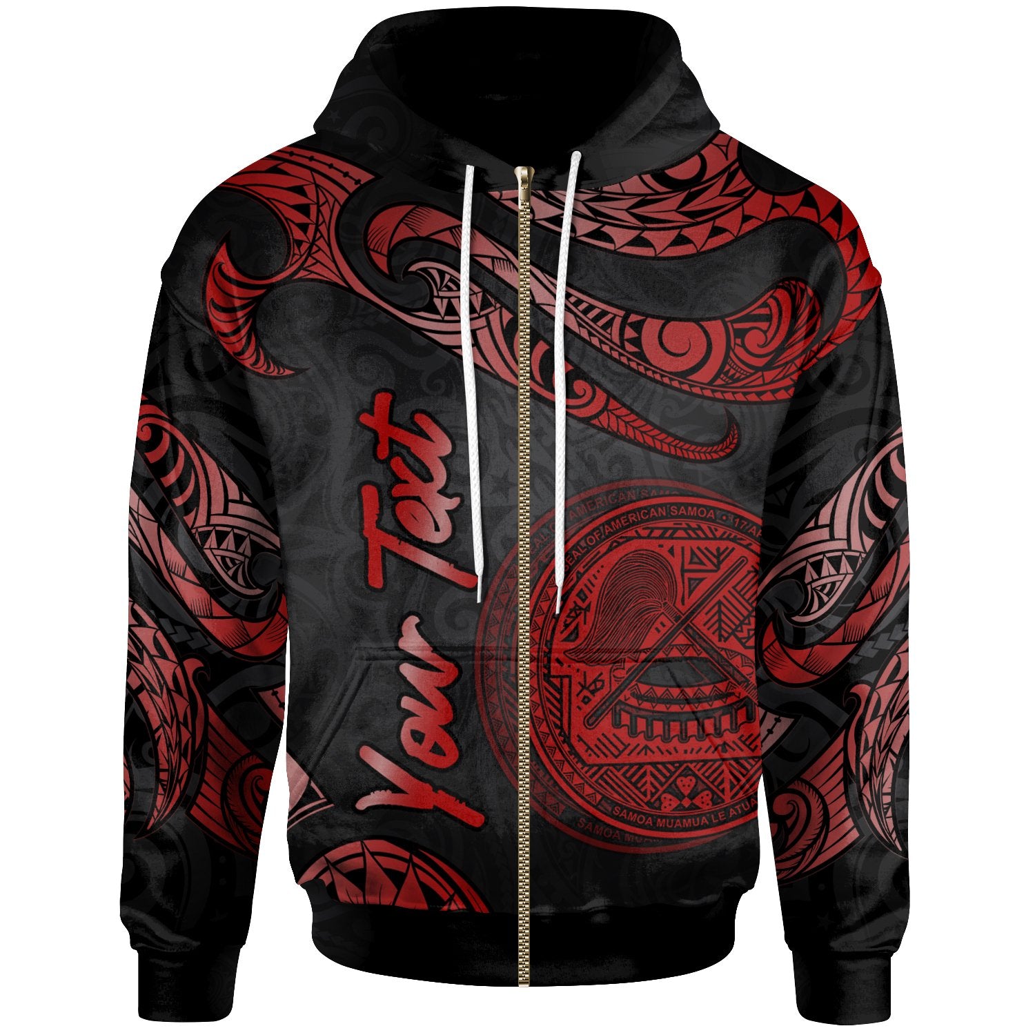 American Samoa Polynesian Custom Zip Hoodie Polynesian Tattoo Red Version Unisex Red - Polynesian Pride