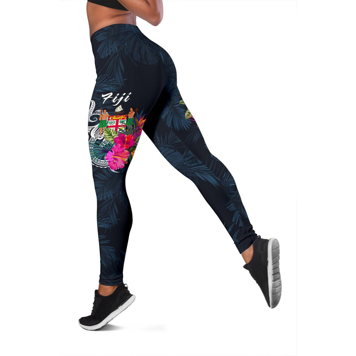Fiji Polynesian Women's Leggings - Tropical Flower Blue - Polynesian Pride