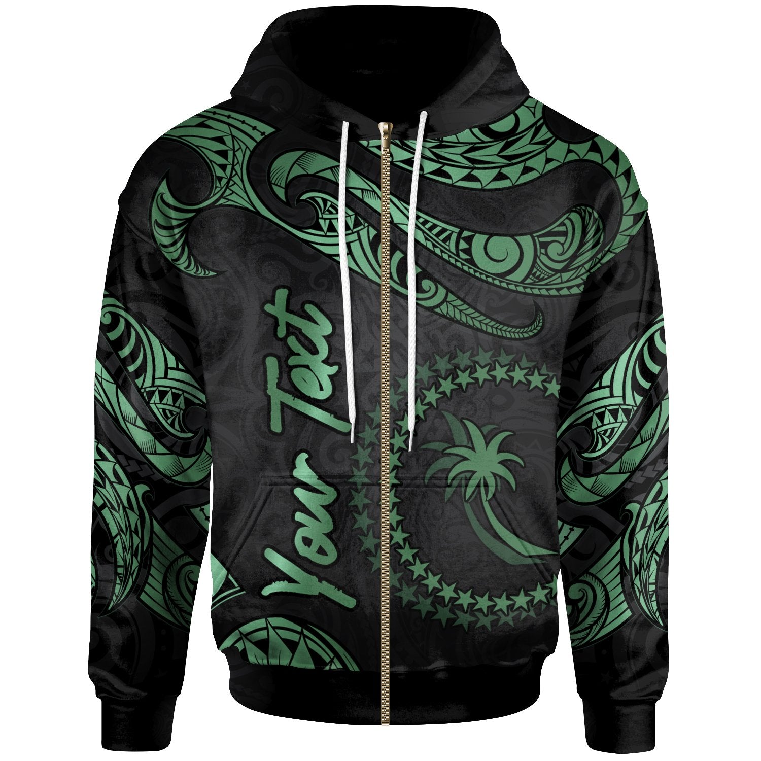 Chuuk Micronesia Custom Zip Hoodie Polynesian Tattoo Green Version Unisex Green - Polynesian Pride