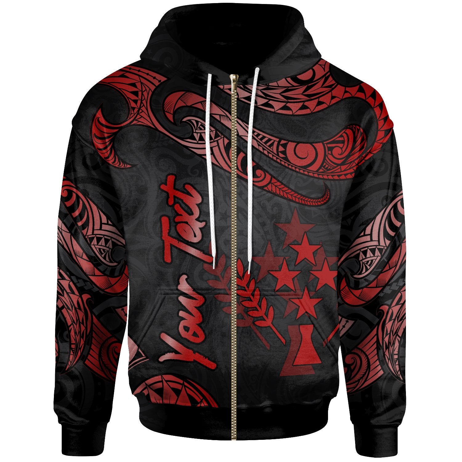 Kosrae Micronesia Custom Zip Hoodie Polynesian Tattoo Red Version Unisex Red - Polynesian Pride