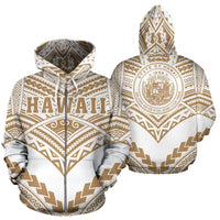 Hawaii Polynesian Zip up Hoodie Tribal New Warrior Style Golden and White Color Unisex Green - Polynesian Pride