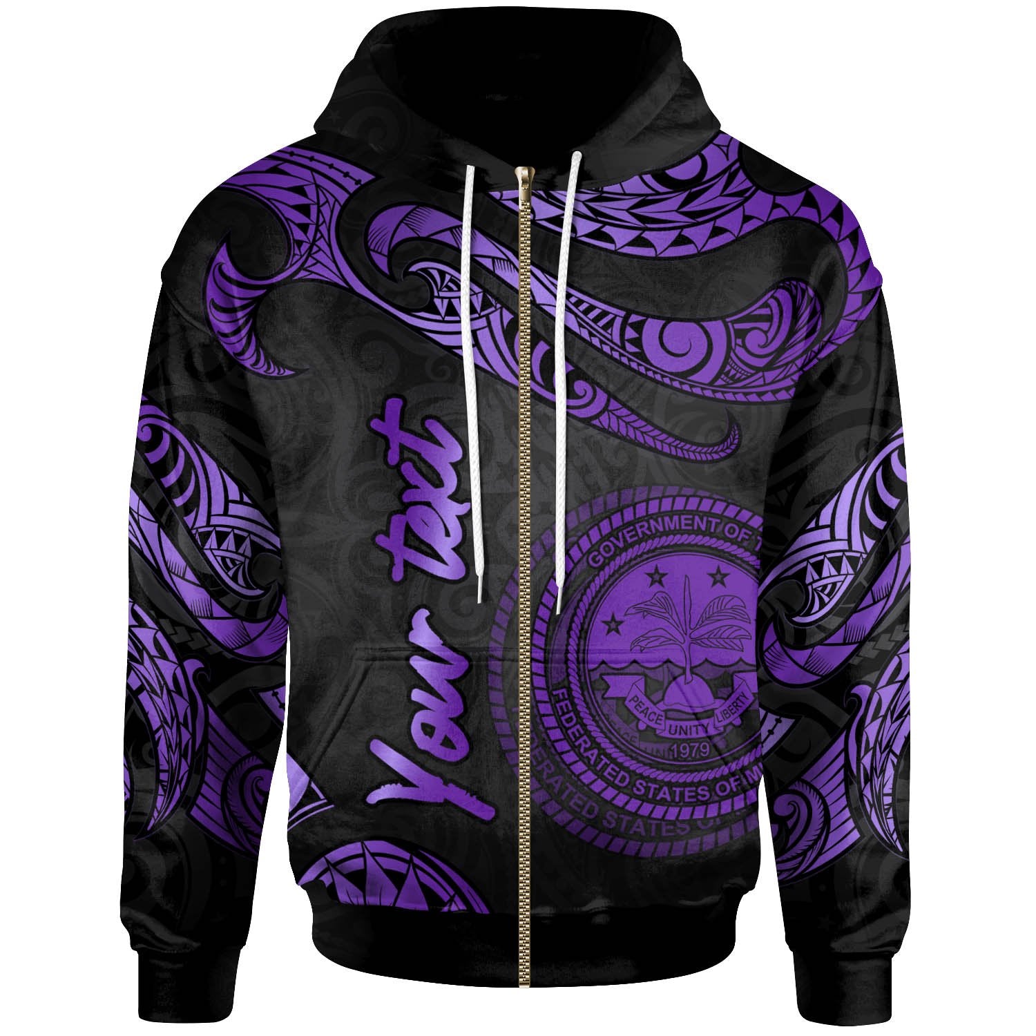 Federated States of Micronesia Polynesian Custom Zip Hoodie Polynesian Tattoo Purple Version Unisex Purple - Polynesian Pride