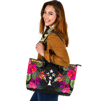 Kosrae Large Leather Tote - Polynesian Hibiscus Pattern - Polynesian Pride