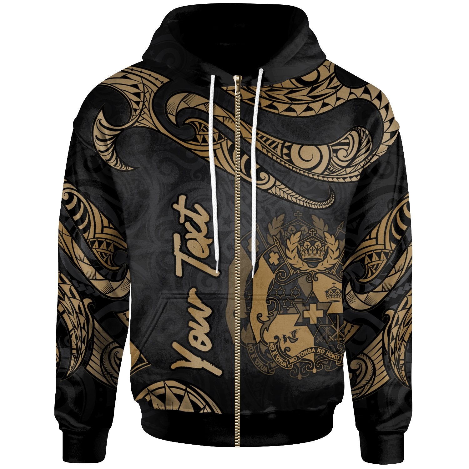 Tonga Polynesian Custom Zip Hoodie Polynesian Tattoo Gold Version Unisex Gold - Polynesian Pride