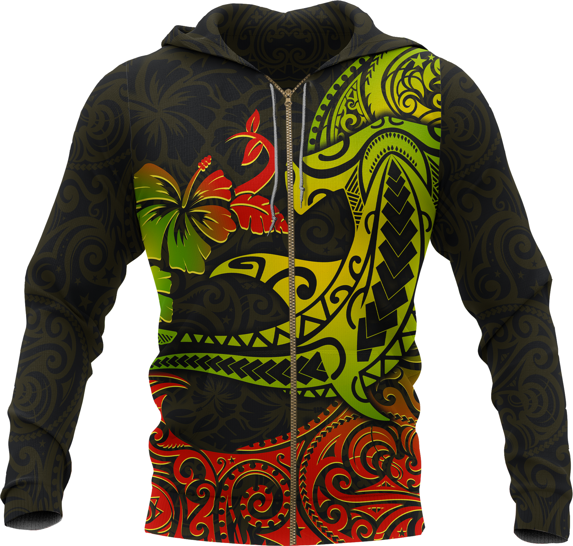 Hawaii Zip up Hoodie Polynesian Hammerhead Shark Unisex BLACK - Polynesian Pride