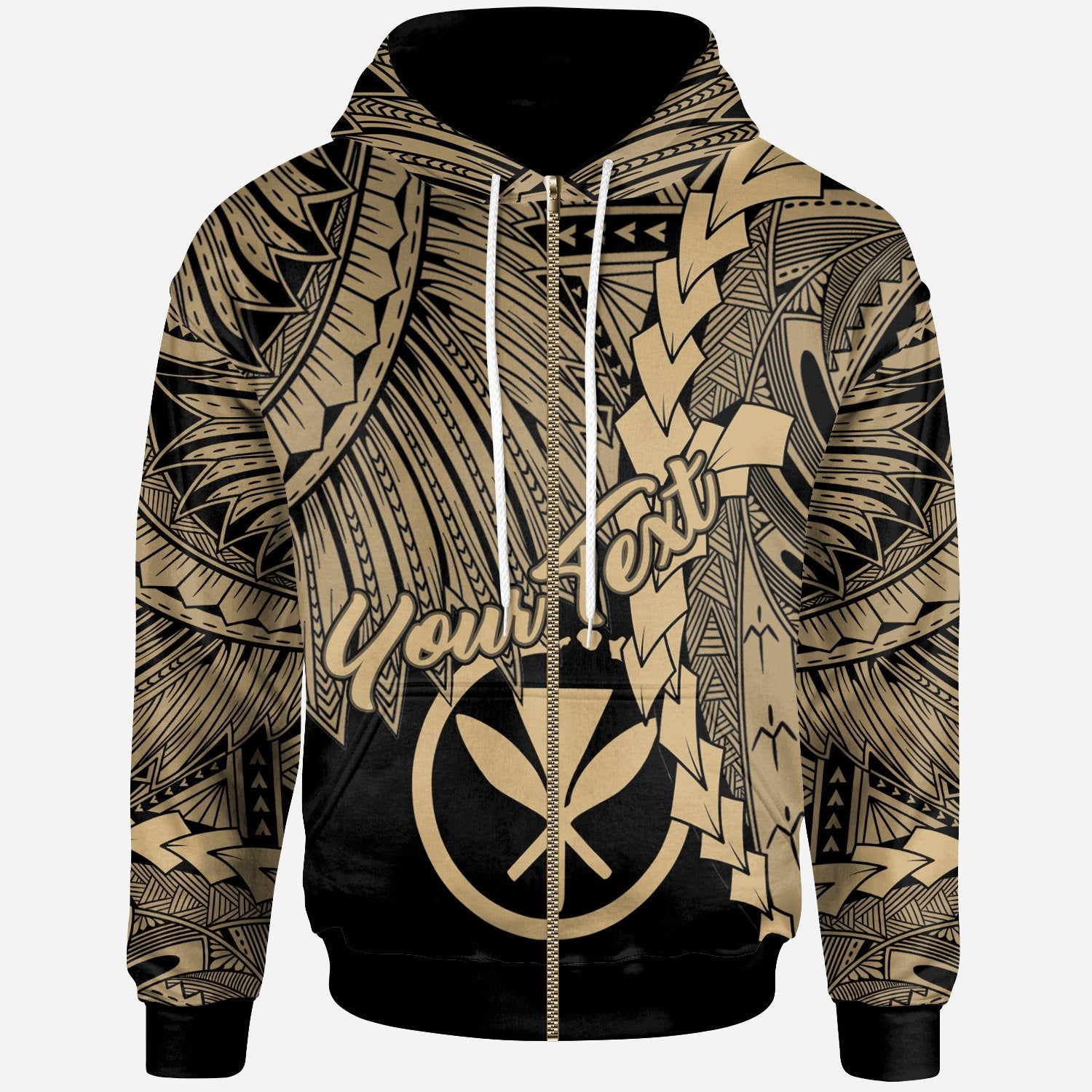 Polynesian Hawaii Custom Zip up Hoodie Tribal Wave Tattoo Gold Unisex Gold - Polynesian Pride