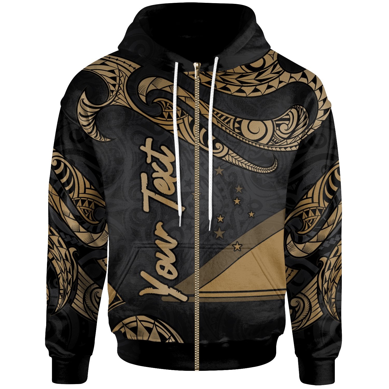 Tokelau Polynesian Custom Zip Hoodie Polynesian Tattoo Gold Version Unisex Gold - Polynesian Pride